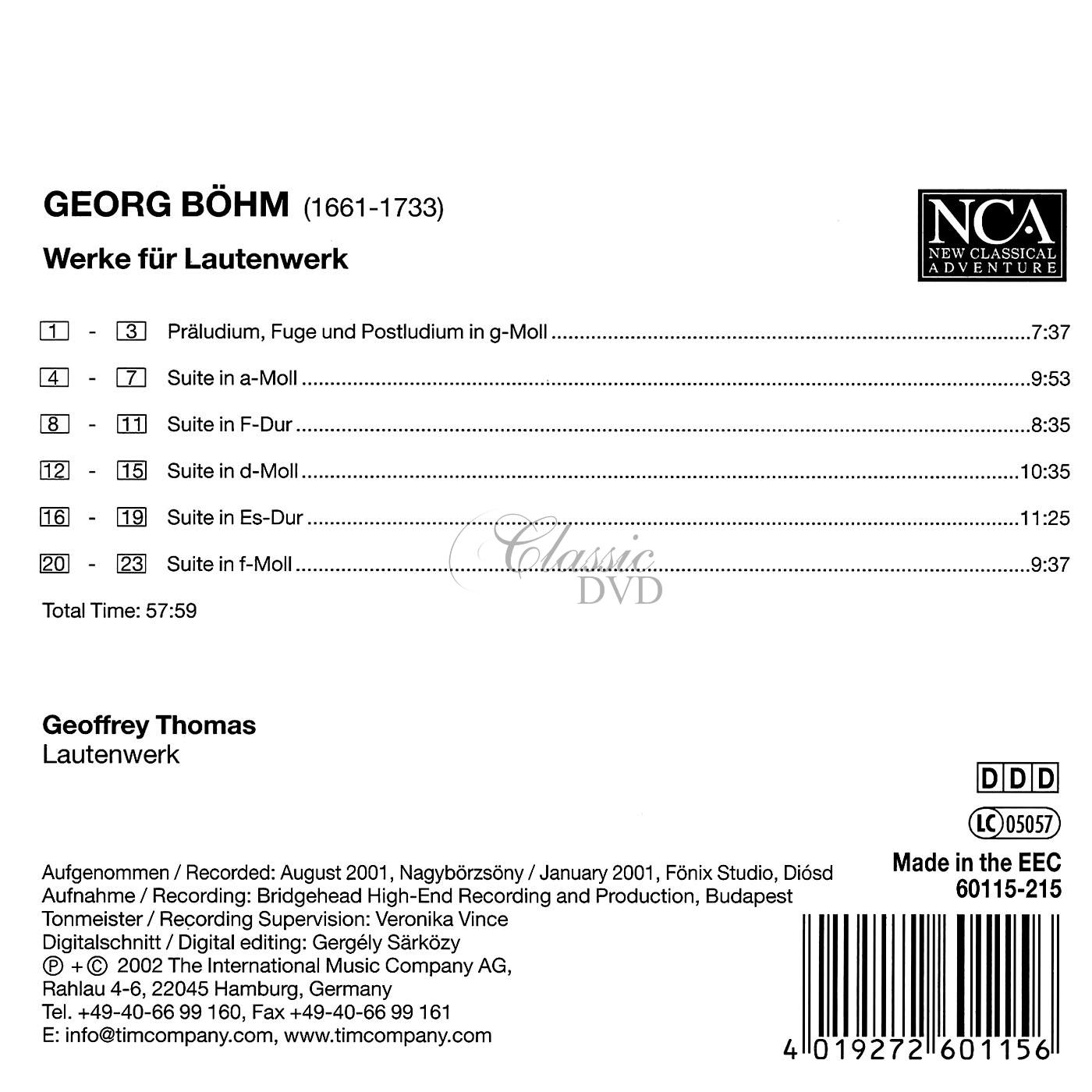 Georg Böhm - Werke für Lautenwerk (CD)