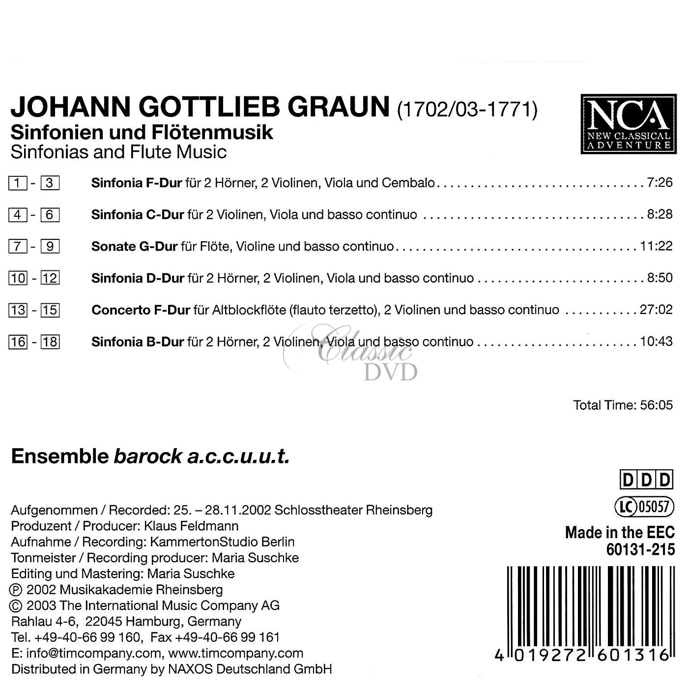 Johann Gottlieb Graun - Symphonies and Flute Music (CD)