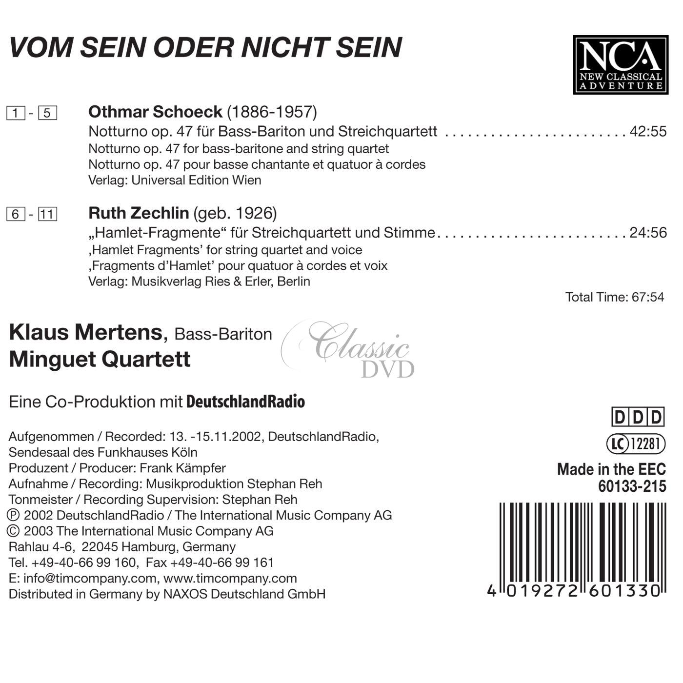 Othmar Schoeck - Notturno / Ruth Zechlin - Hamlet-Fragmente (CD)