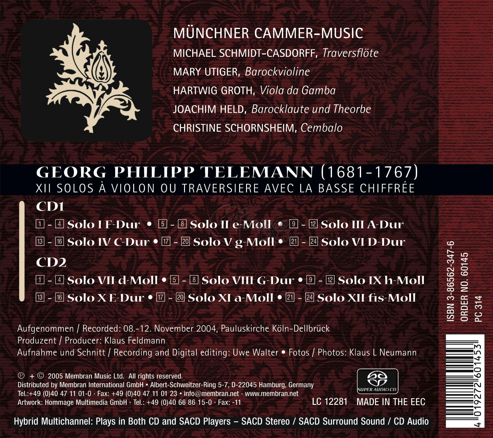 Georg Philipp Telemann - XII Solos À Violon Ou Traversiere Avec La Basse Chiffrée (2SACD)