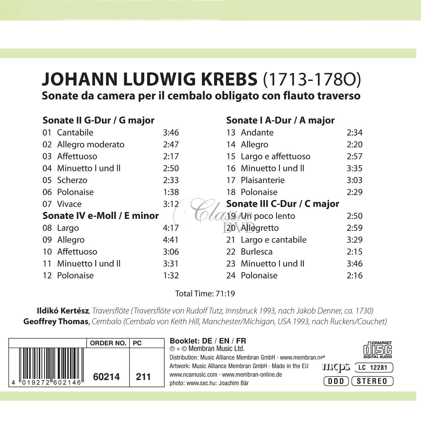 Johann Ludwig Krebs - Sonata da camera Nr.1-4 f.Flöte & Cembalo (CD)