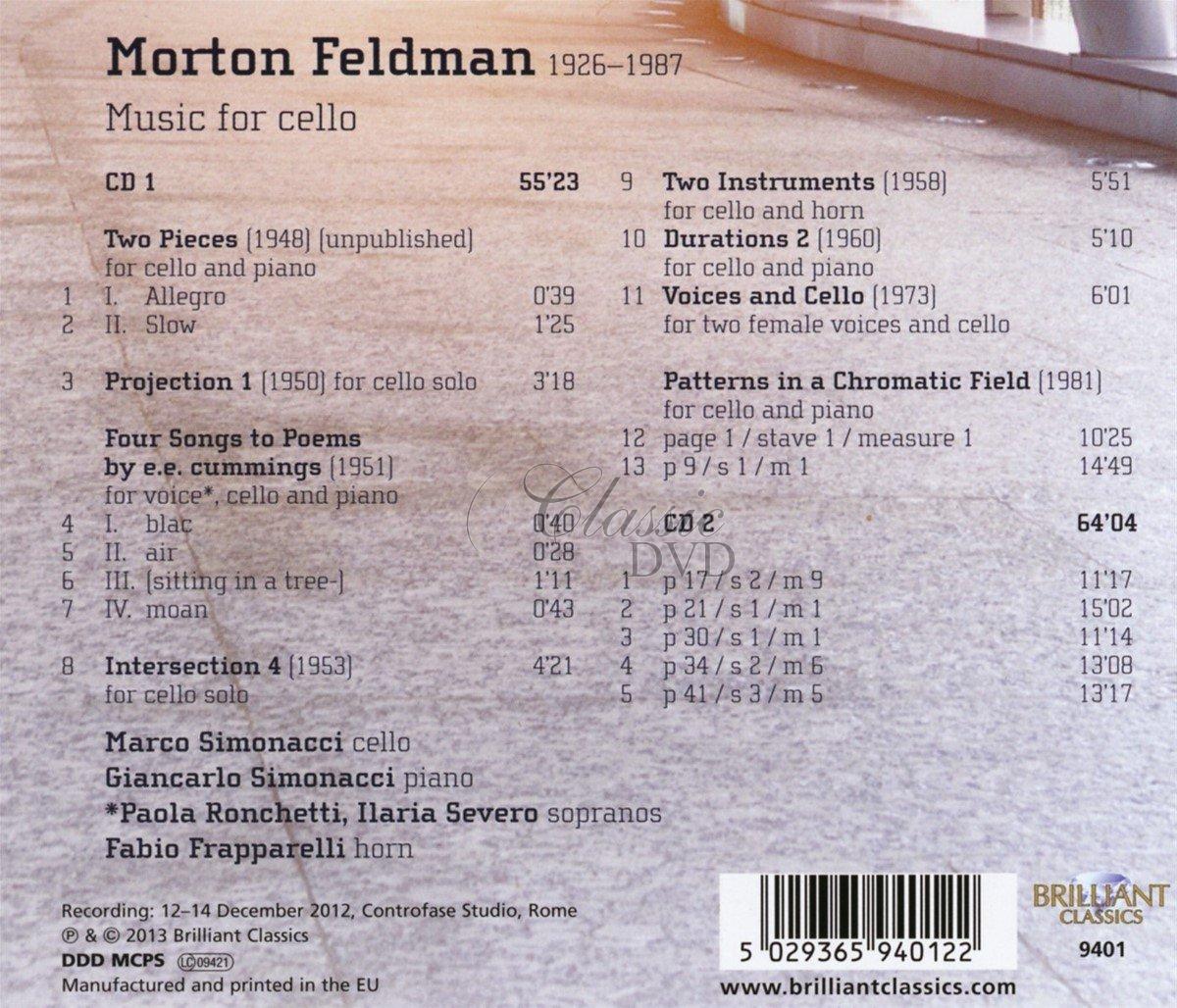 Morton Feldman: Patterns in a Chromatic Field - Music For Cello (2CD)