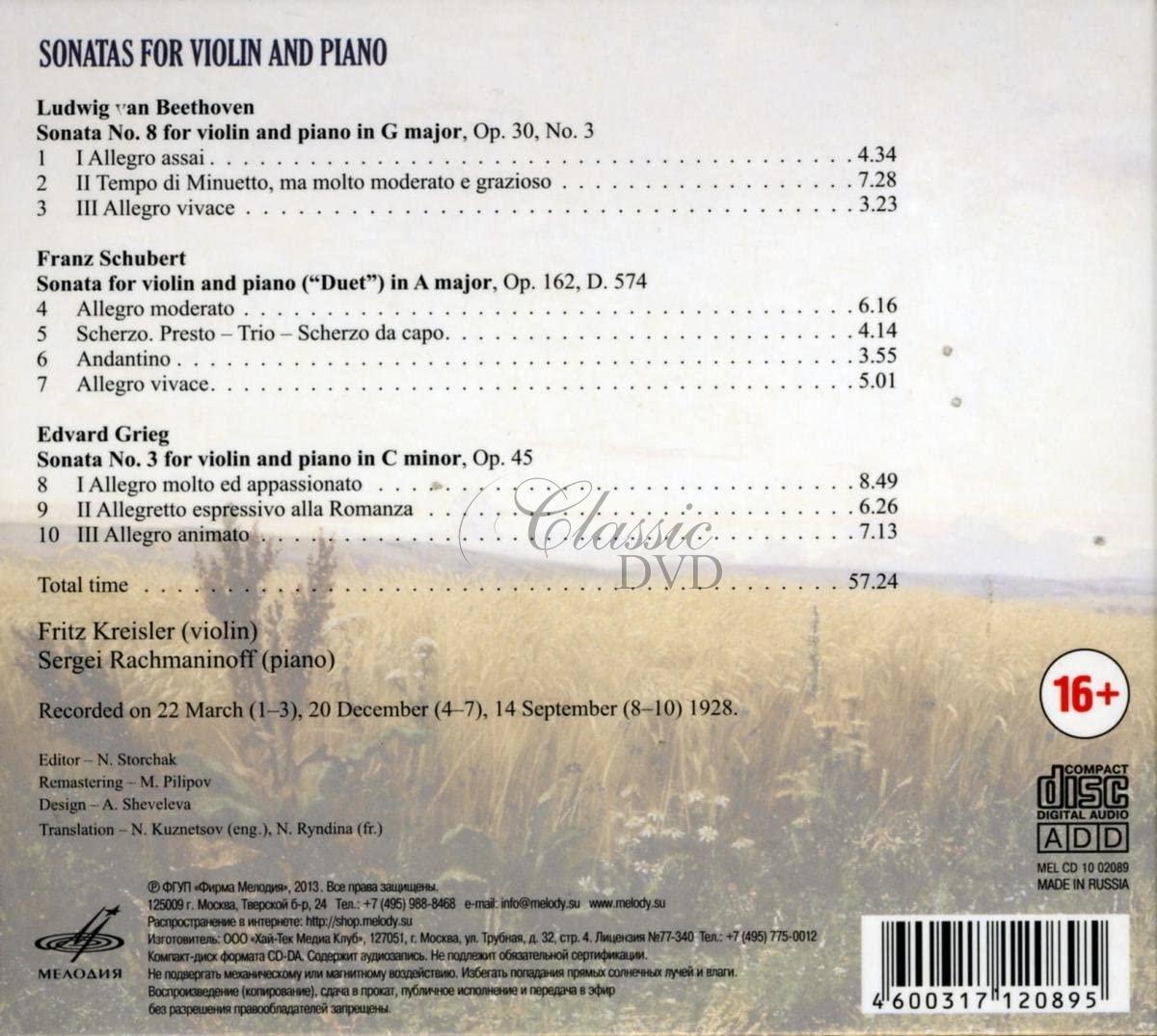Sonatas for Violin & Piano - Beethoven - Schubert - Grieg (CD)