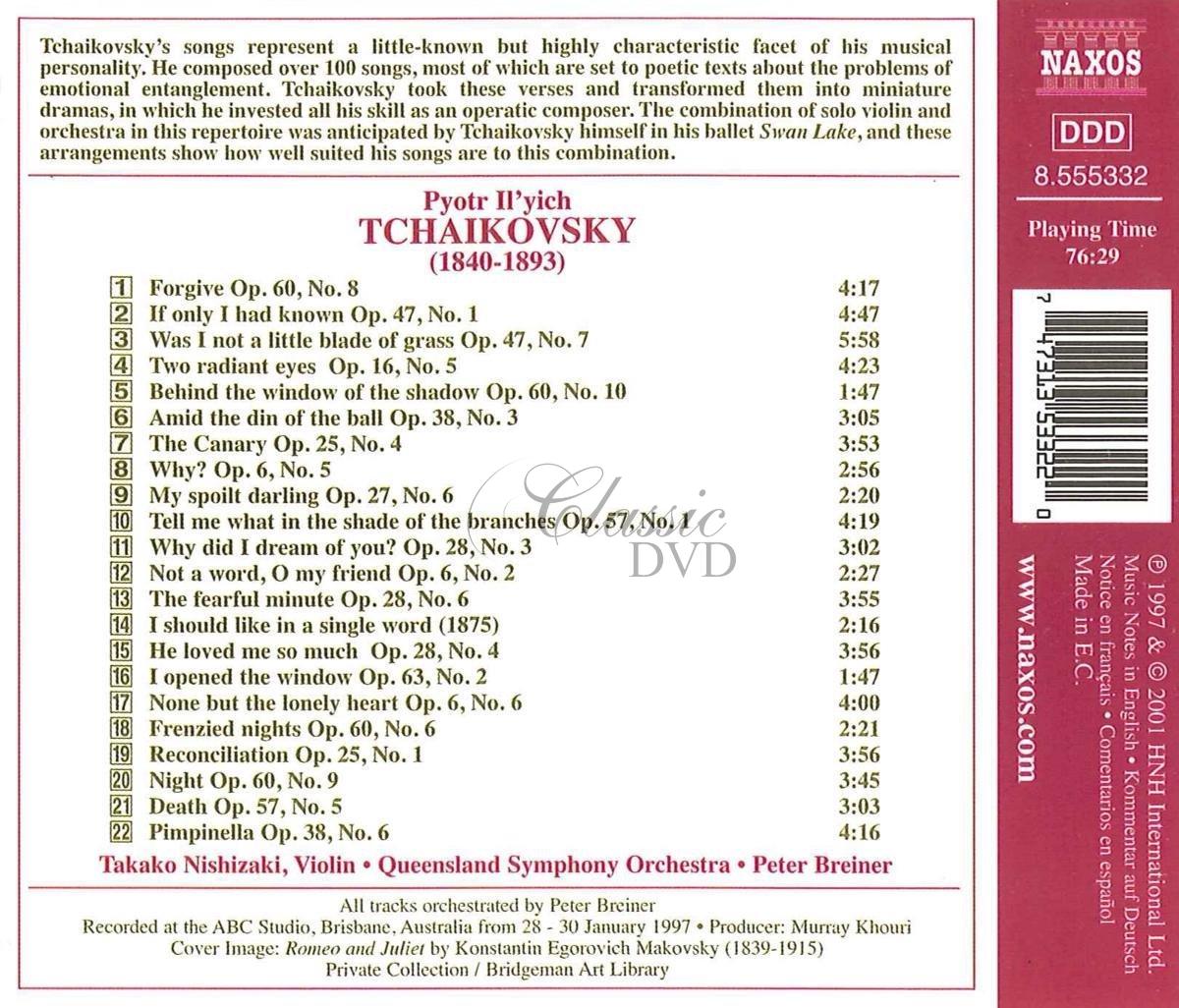Tchaikovsky: Songs for Violin and Orchestra - None but the Lonely Heart (CD)