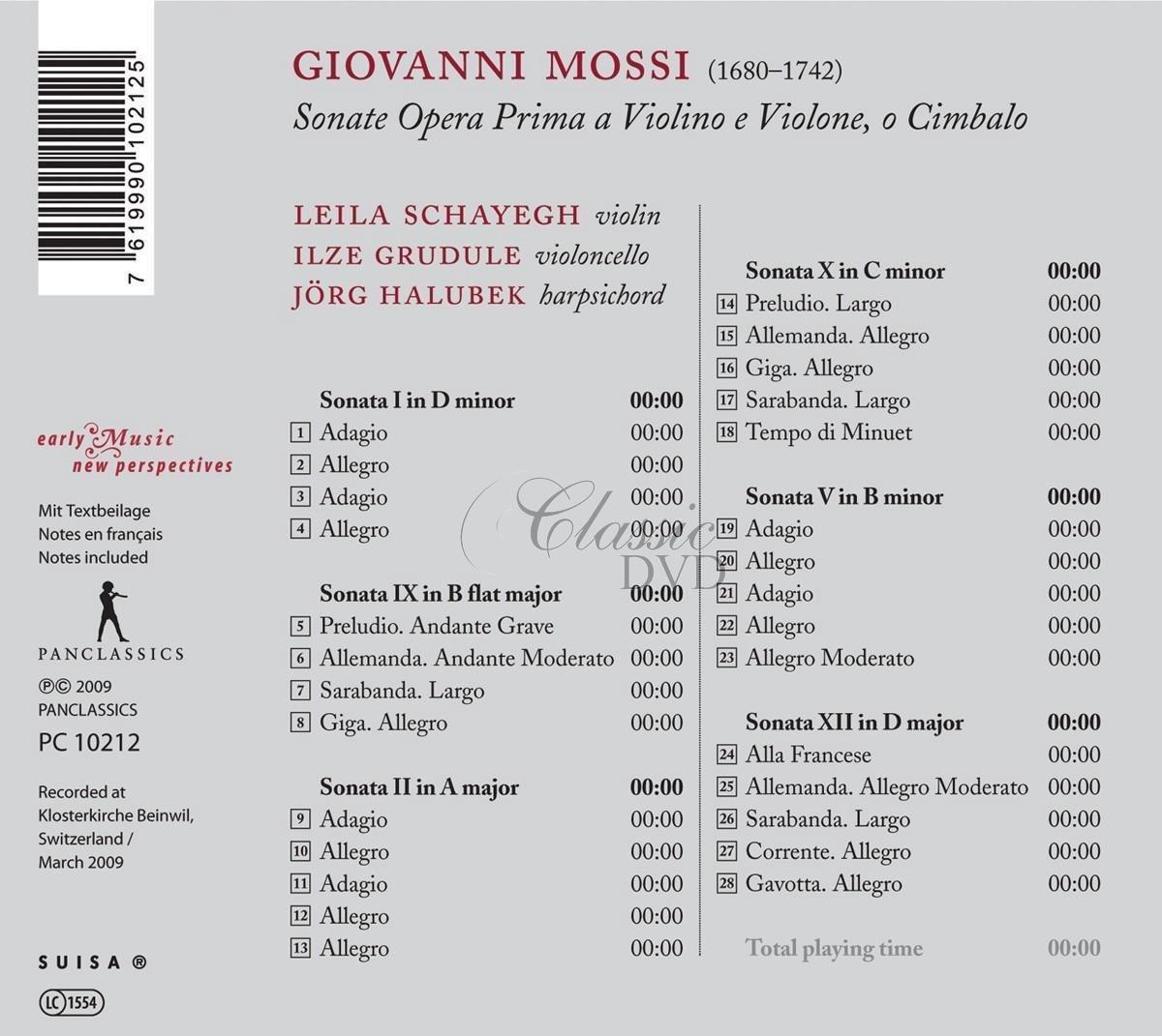 Giovanni Mossi - Sonatas Op. 1 Nos. 1, 2, 5, 9, 10, 12 (CD)