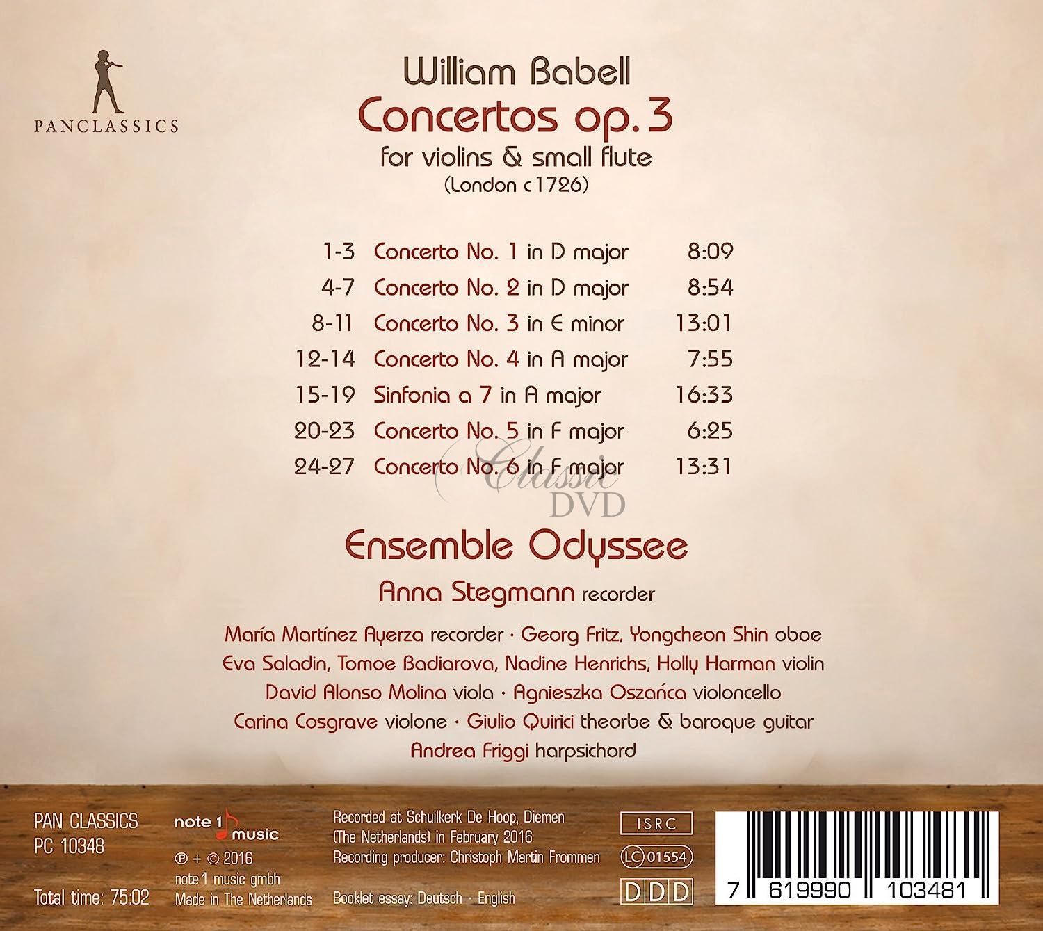 William Babell - Concertos Op. 3 for Violins and Small Flute (CD)