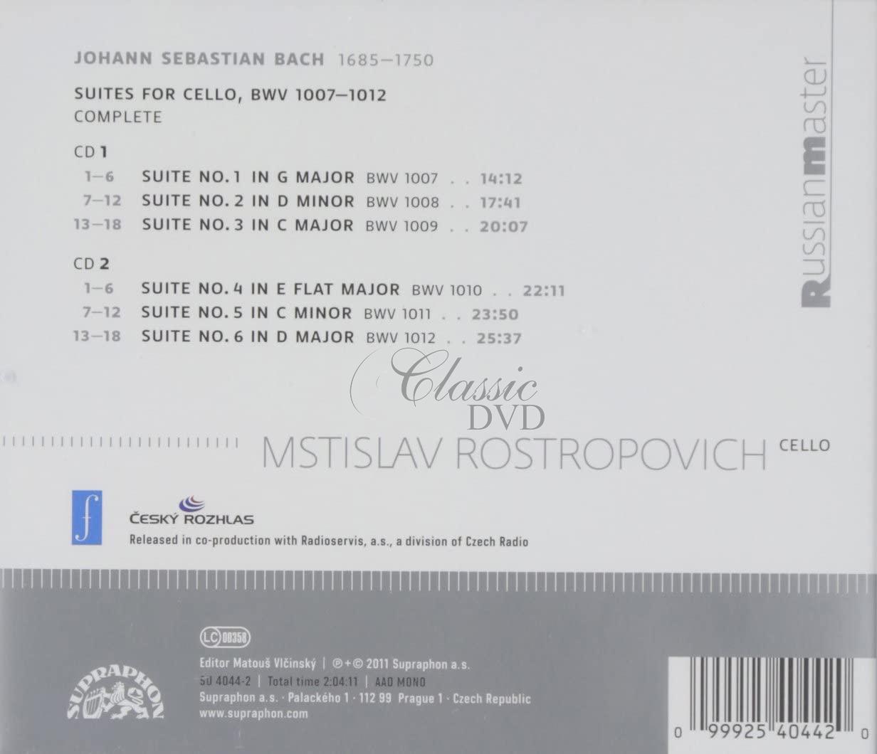 BACH Cello Suites 1-6. Mstislav Rostropovich / Suity pro violoncello 1-6 Mstislav Rostropovič (2CD)