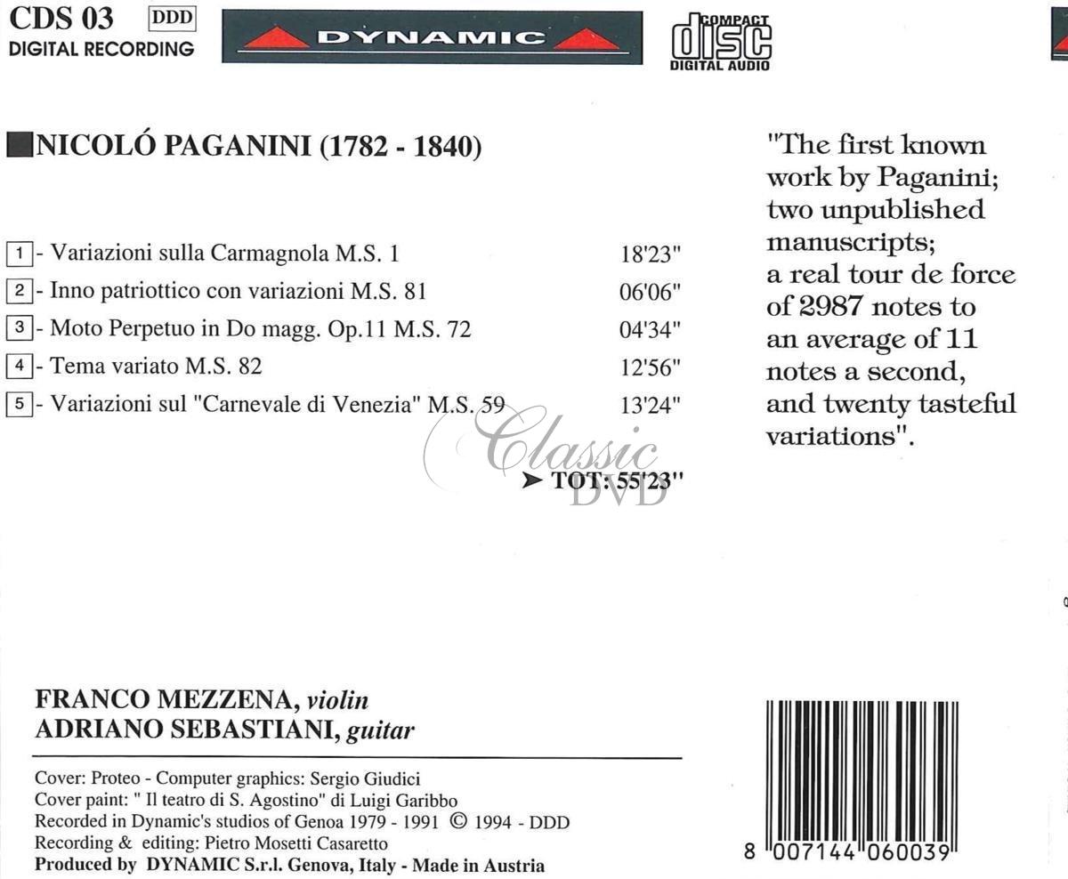 Niccolò Paganini - La Carmagnola, Variations for Violin & Guitar (CD)