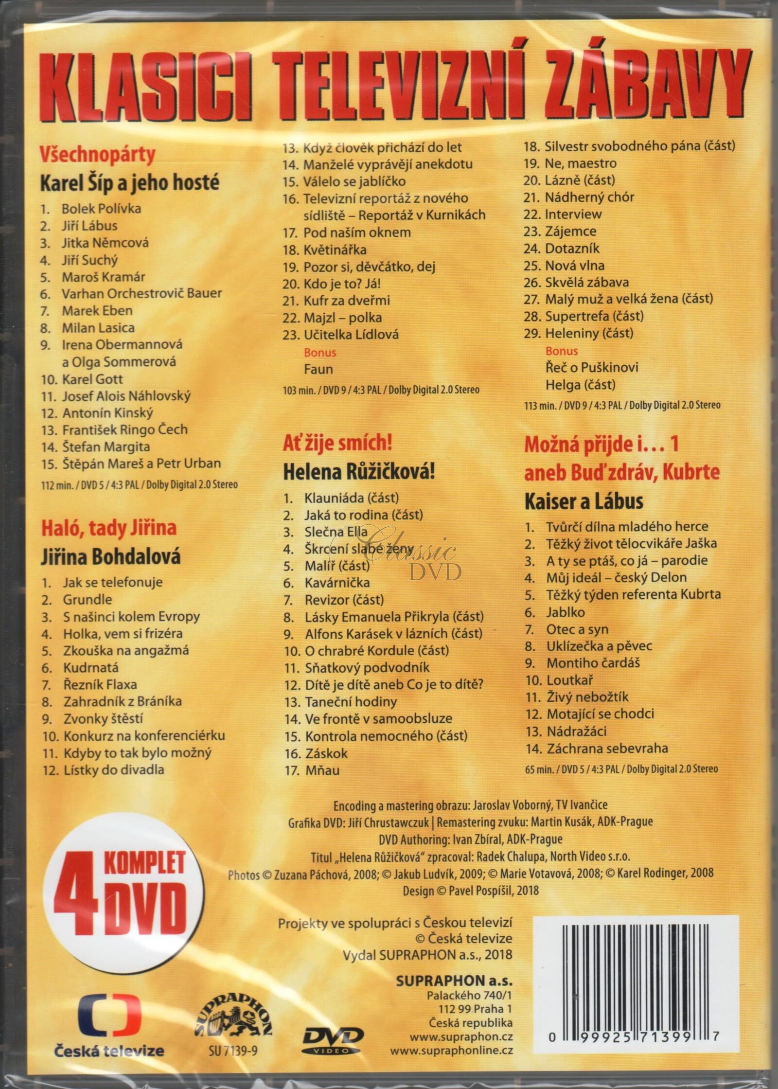 Klasici televizní zábavy : Bohdalová, Kaiser / Lábus, Růžičková, Šíp (4DVD)