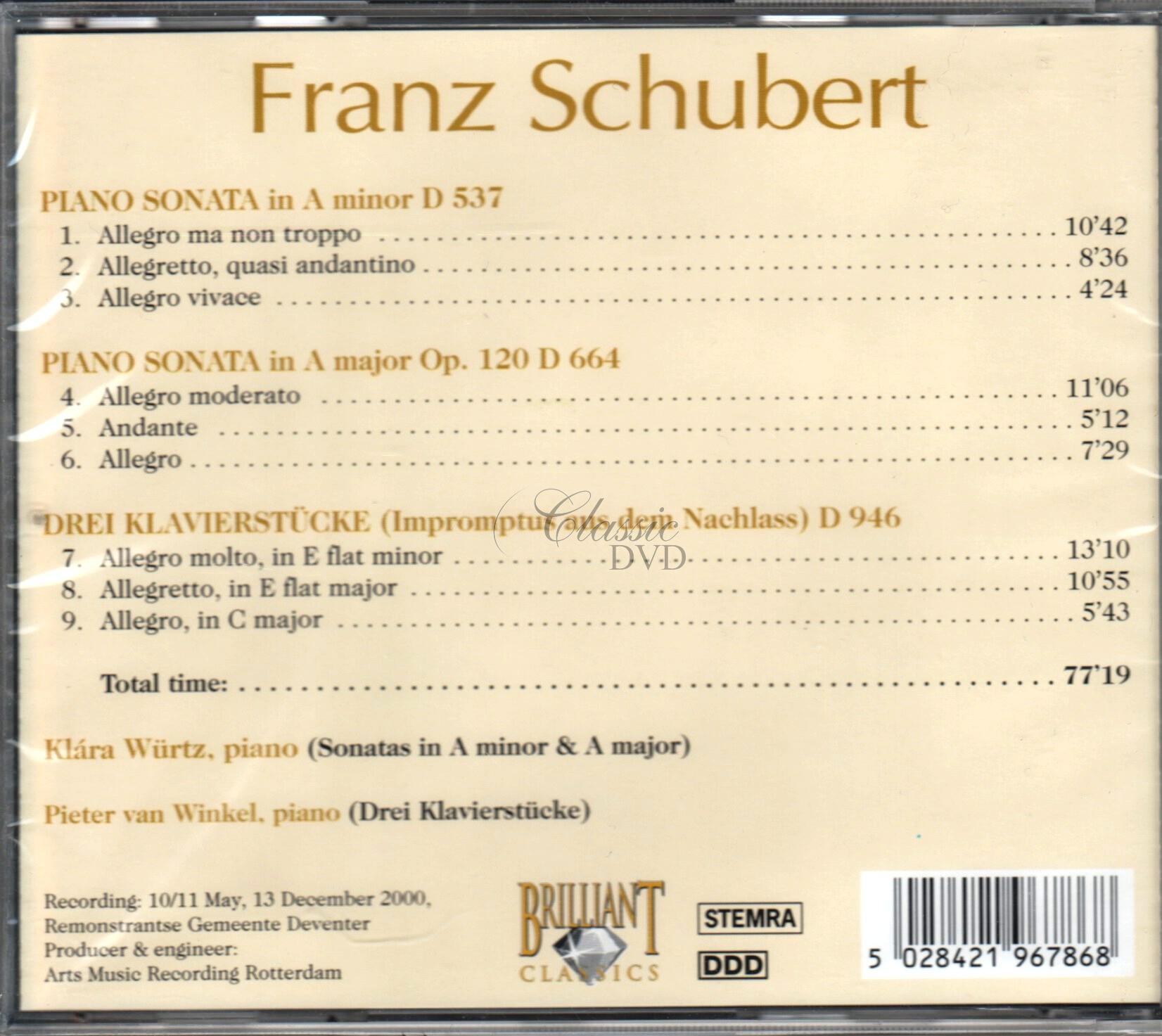 SCHUBERT,F.: Piano sonatas D537, 664; Drei Klavirstucke (CD)