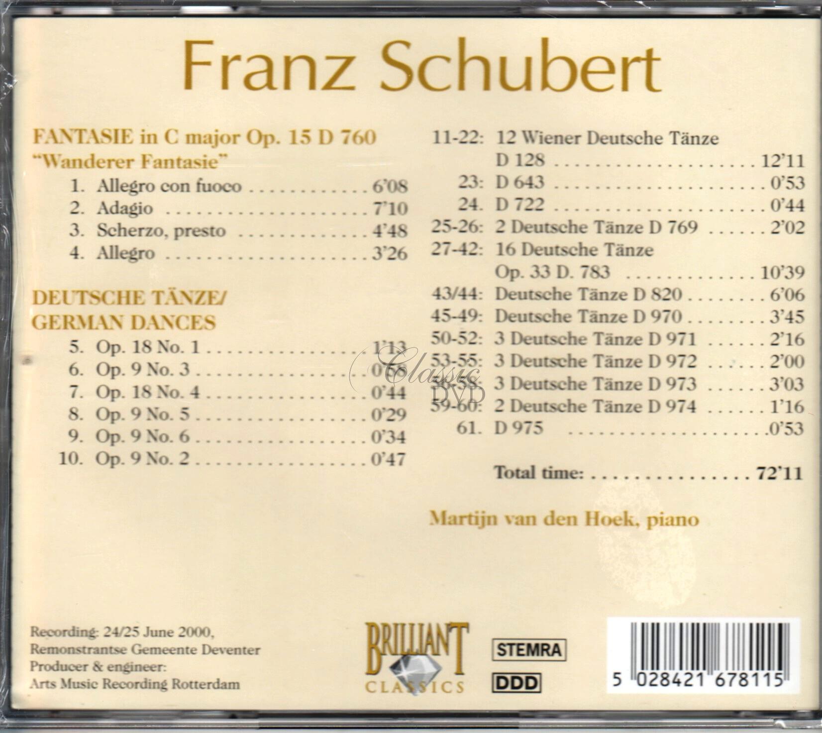 SCHUBERT,F.: Fantasie; German Dances Deutsche Tanze (CD)