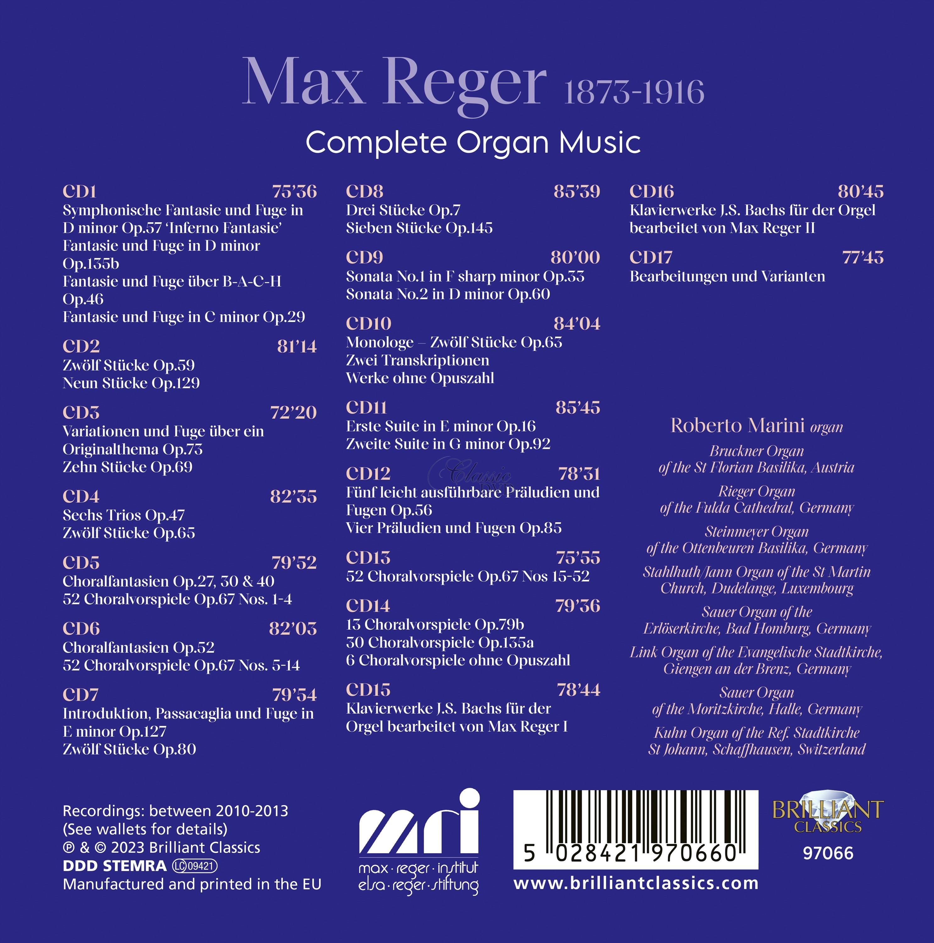 Max Reger: Complete Organ Music (17CD)