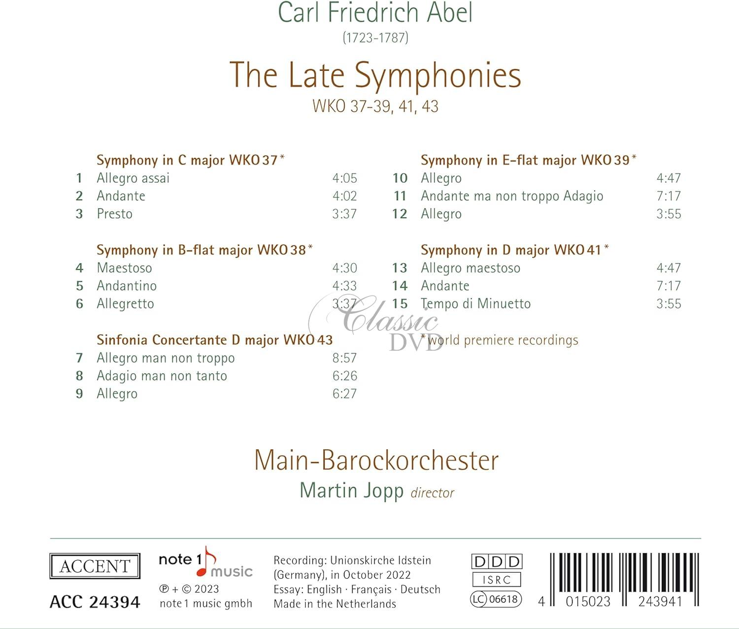 Carl Friedrich Abel: The Late Symphonies (CD)
