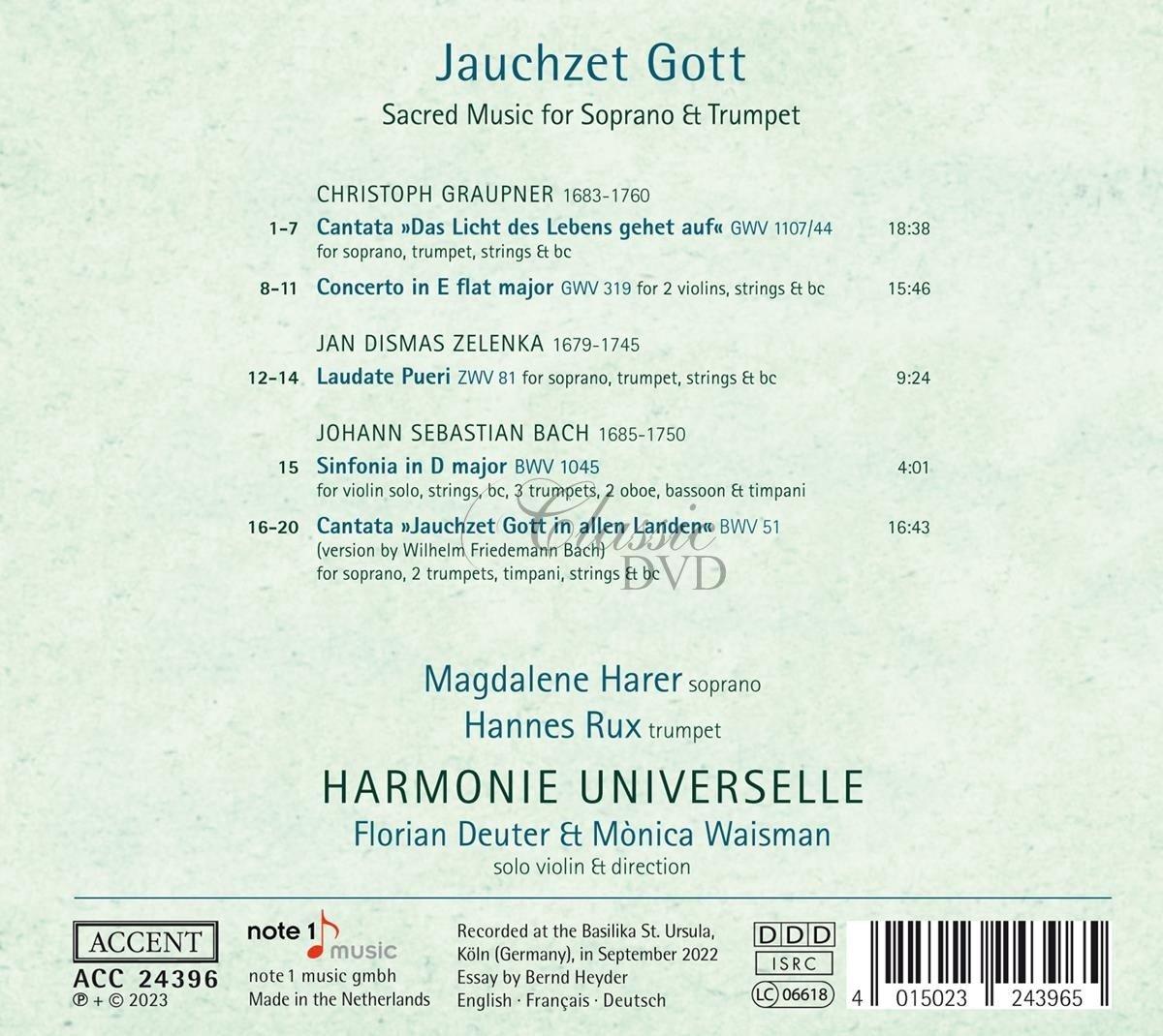 Jauchzet Gott - Sacred Music for Soprano & Trumpet ZELENKA GRAUPNER BACH (CD)