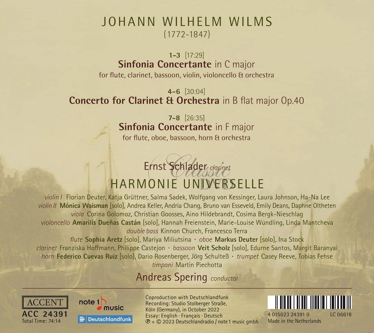 Johann Wilhelm Wilms: Clarinet Concerto & Sinfonie concertante (CD)