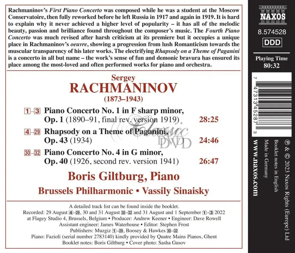 RACHMANINOV, S.: Piano Concertos 1, 4 / Rhapsody on a Theme of Paganini (CD)