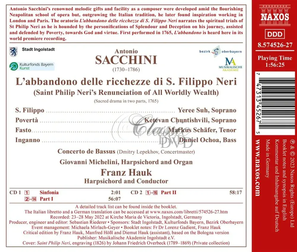 SACCHINI, A.: Abbandono delle ricchezze di S. Filippo Neri - Oratorio (2CD)