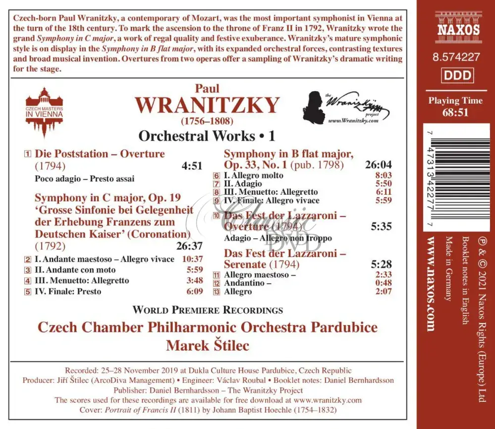 WRANITZKY, P.: Orchestral Works, Vol.1 (CD)