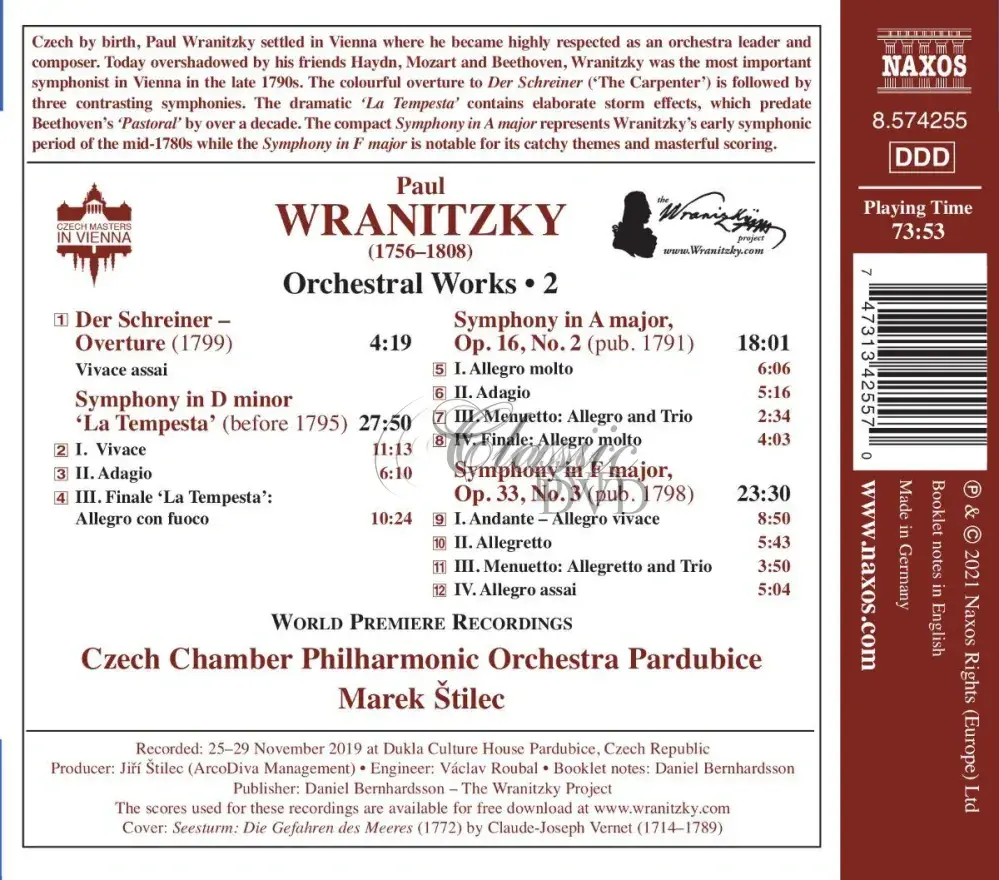 WRANITZKY, P.: Orchestral Works, Vol.2 (CD)