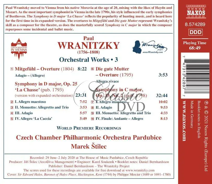 WRANITZKY, P.: Orchestral Works, Vol.3 (CD)