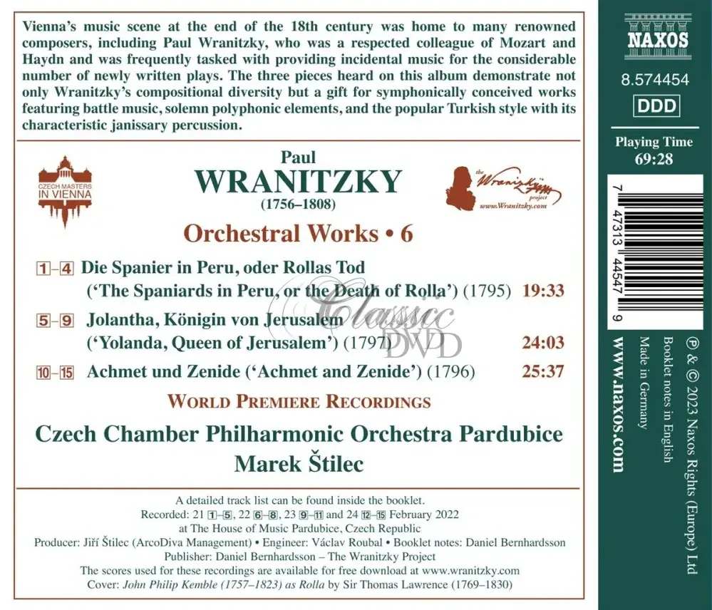WRANITZKY, P.: Orchestral Works, Vol.6 (CD)