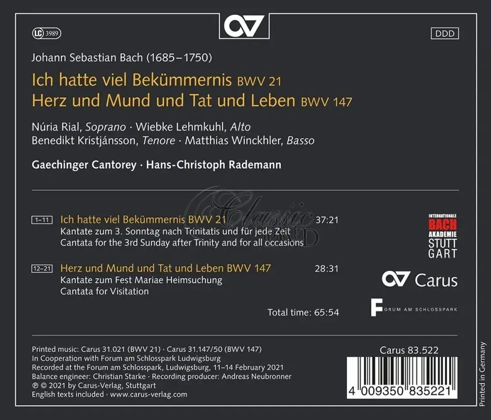 Bach: Kantaten BWV 21 & 147 / Ich hatte viel Bekümmernis, Herz und Mund und Tat und Leben (CD)