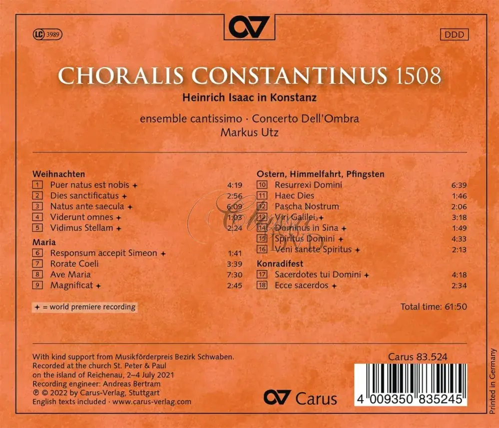 Heinrich Isaac: Choralis Constantinus 1508 (CD)