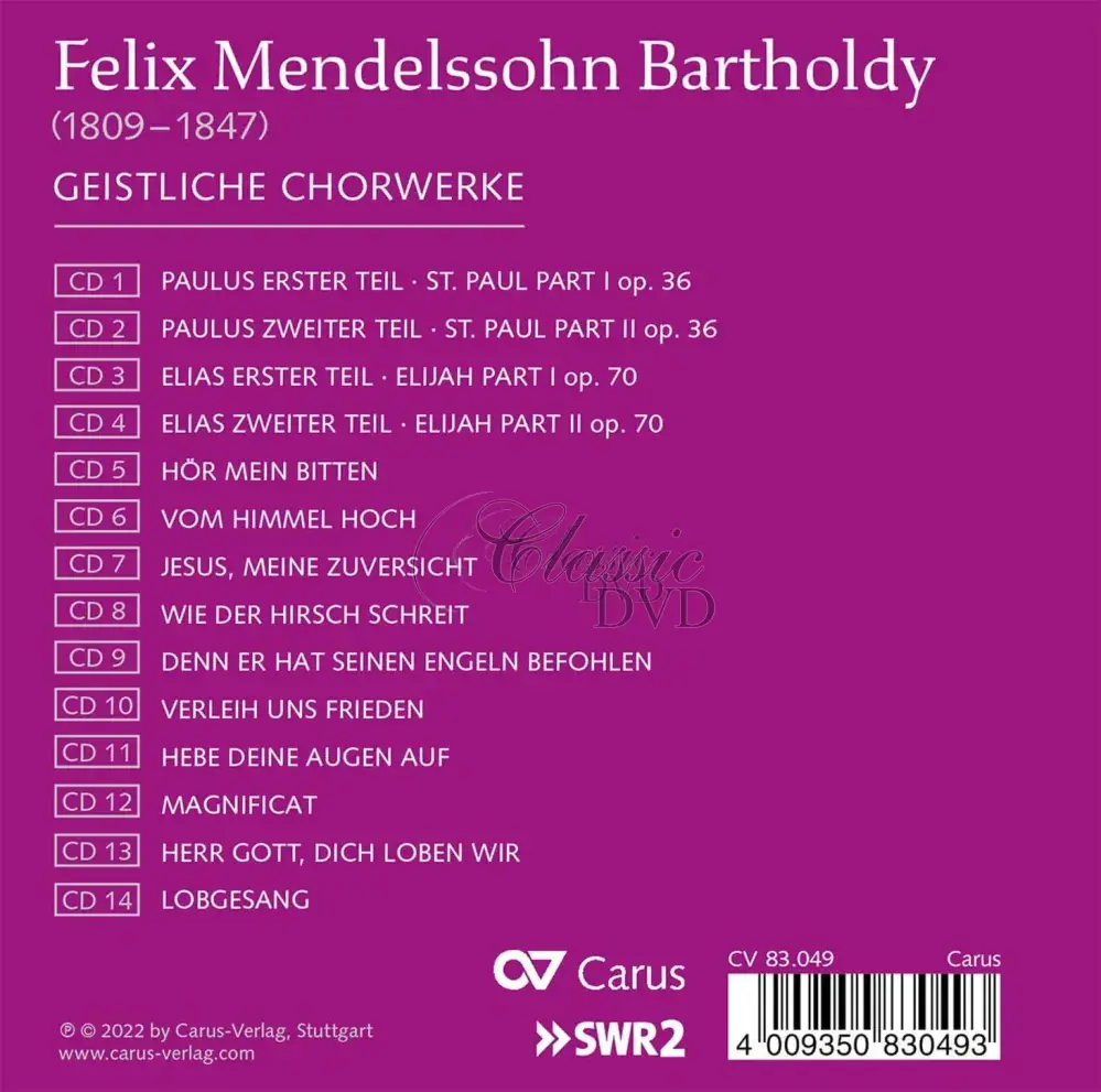 Felix Mendelssohn: Sacred Choral Works (14CD)
