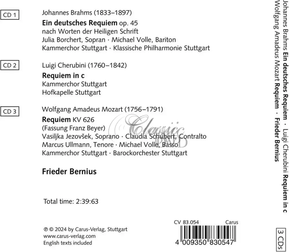 Brahms / Cherubini / Mozart: Requiem (3CD)