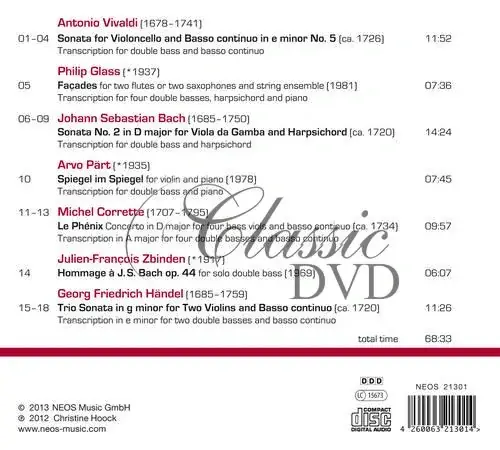 A. Vivaldi, Philip Glass, JS Bach, Arvo Pärt, M. Corrette, Julien-François Zbinden, GF Handel: Le Phénix – Solo Double Bass in Baroque and Contemporary Music (CD)