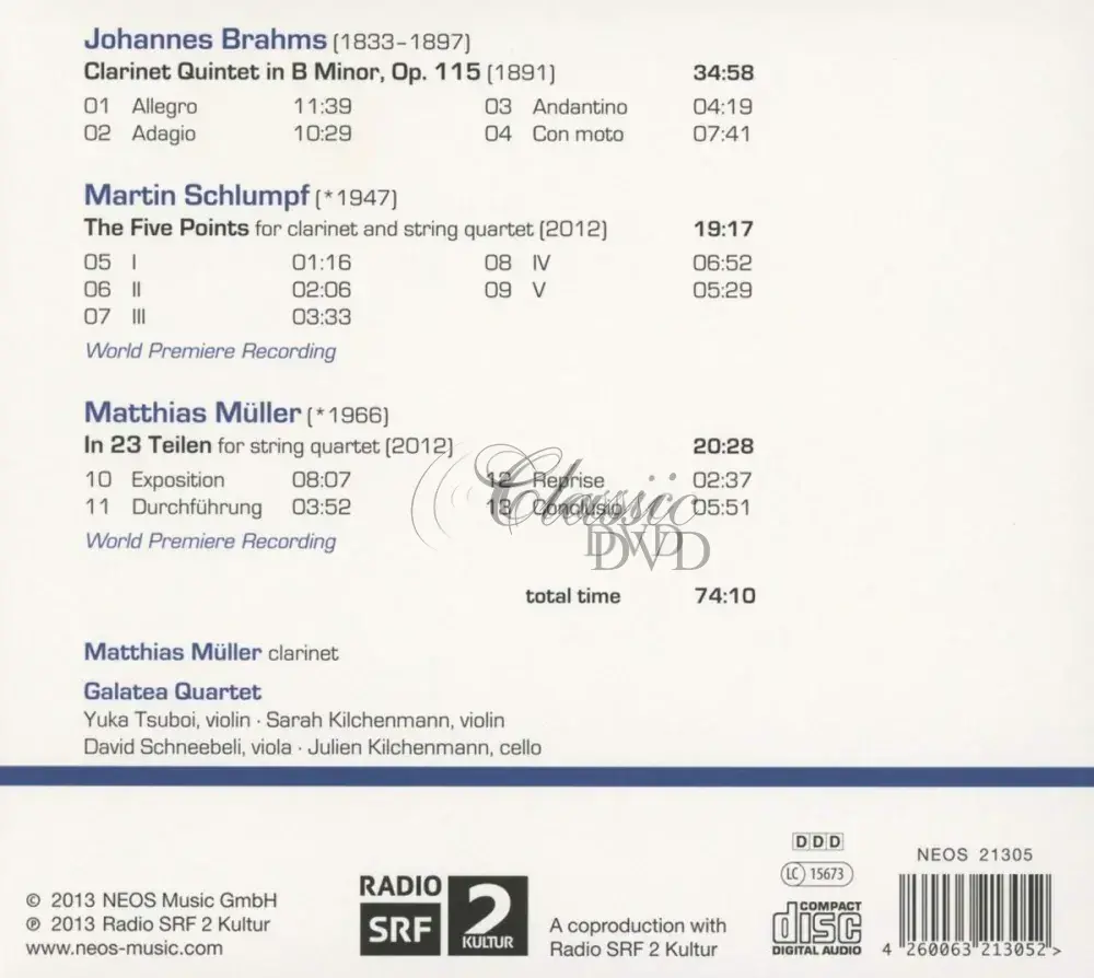 Johannes Brahms - Martin Schlumpf - Matthias Mueller: Clarinet Quintet - The Five Points - In 23 parts (CD)