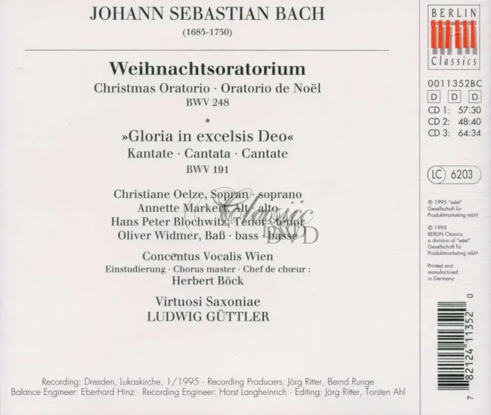BACH Weihnachtsoratorium BWV 248 / Christmas Oratorio / Vánoční Oratorium / Gloria In Excelsis Deo BWV 191 (3CD)