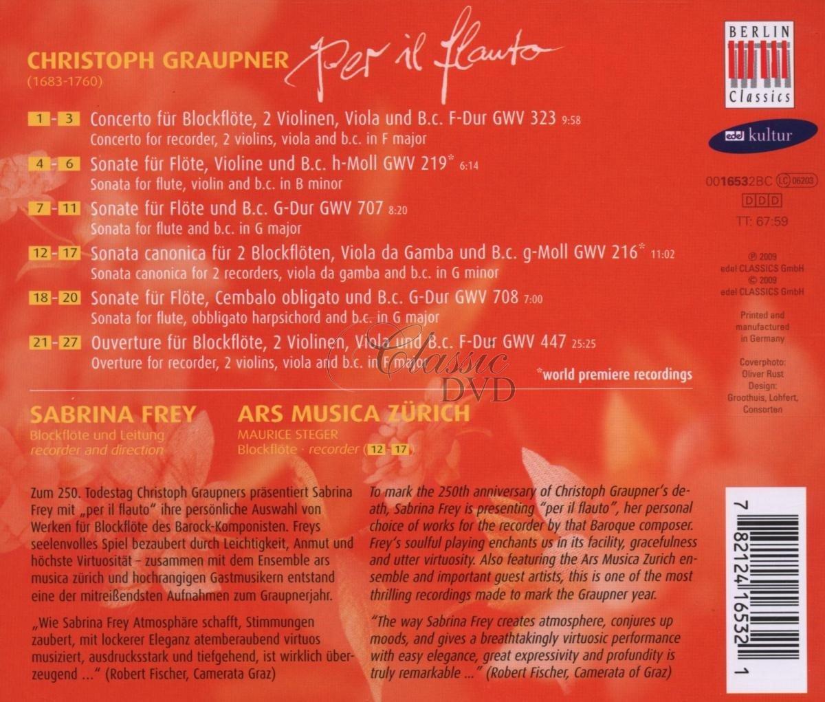 Christoph Graupner: Concerto,Sonate e Ouverture per il flauto (CD)