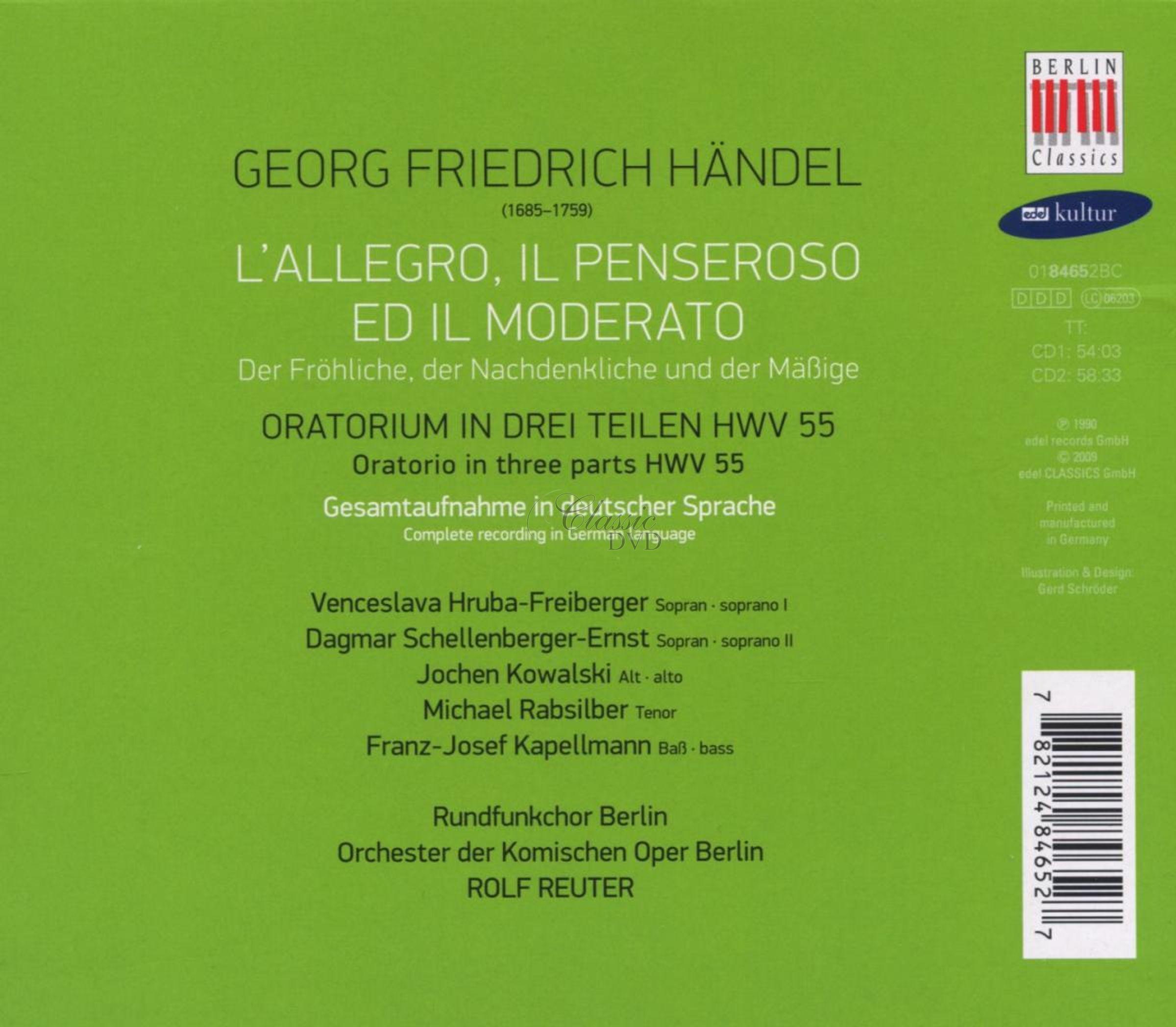 Händel: L'Allegro, Il Penseroso ed Il Moderato - Oratorium HWV 55 (2CD)