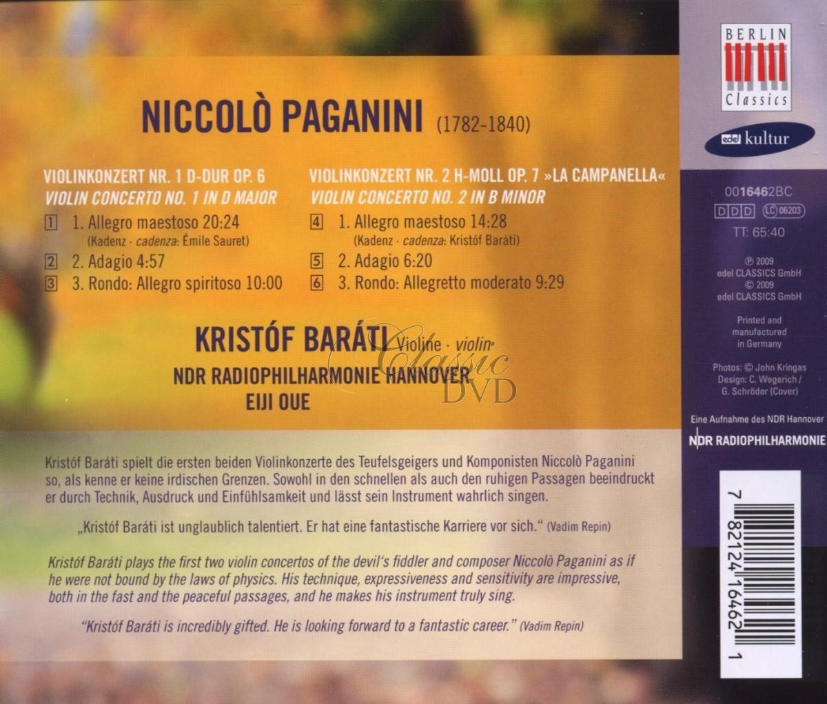 Niccolo Paganini: Violin Concertos 1 & 2. Kristof Barati (CD)