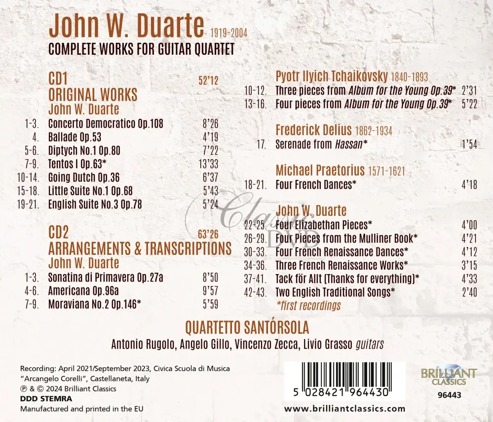 John W. Duarte: Complete Works for Guitar Quartet (2CD)