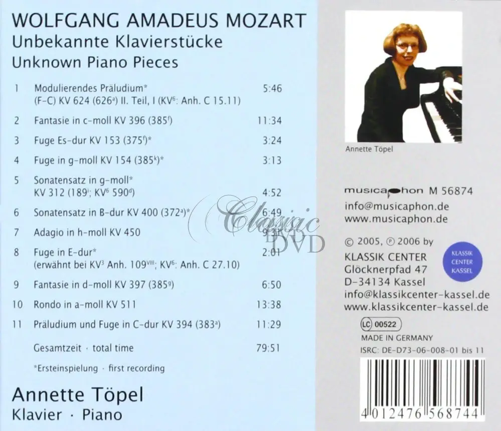 MOZART Unknown Piano Pieces (CD)