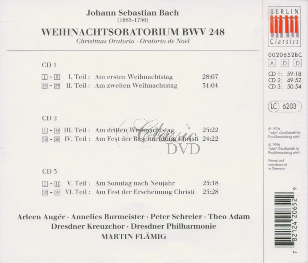 BACH Weihnachtsoratorium BWV 248 / Christmas Oratorio / Vánoční Oratorium (3CD)