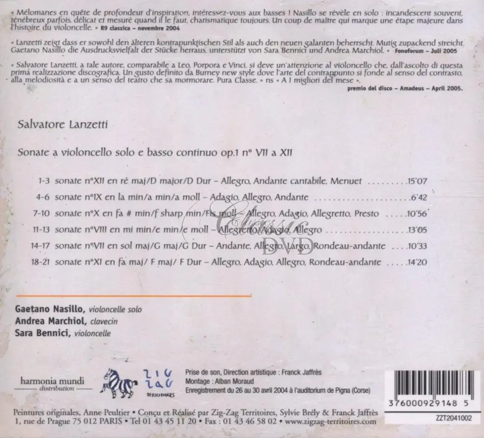 Salvatore Lanzetti: Sonaten für Cello & BC op.1 Nr.7-12 (CD)