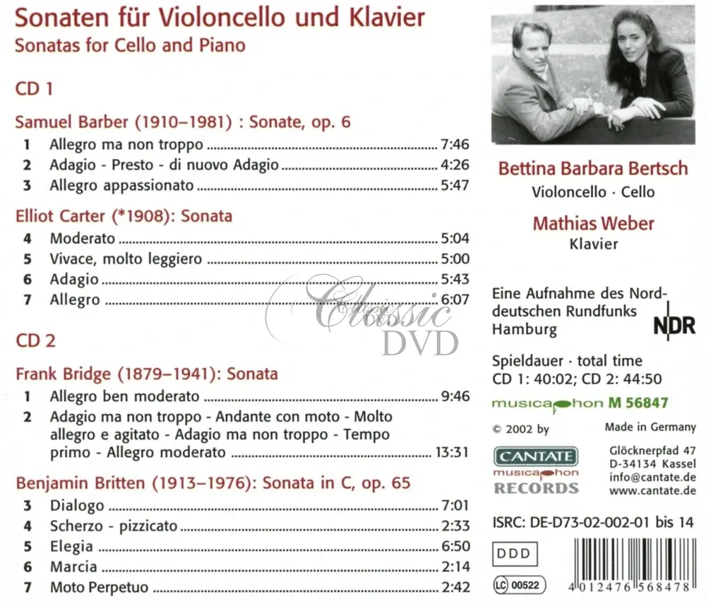 Elliott Carter / Samuel Barber / Frank Bridge / Benjamin Britten: Cello Sonatas (2CD)