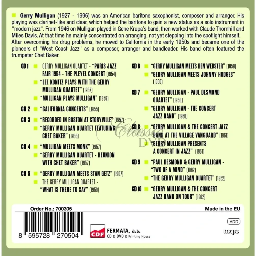 GERRY MULLIGAN - Milestones of a Legend - 19 Original Albums (10CD)