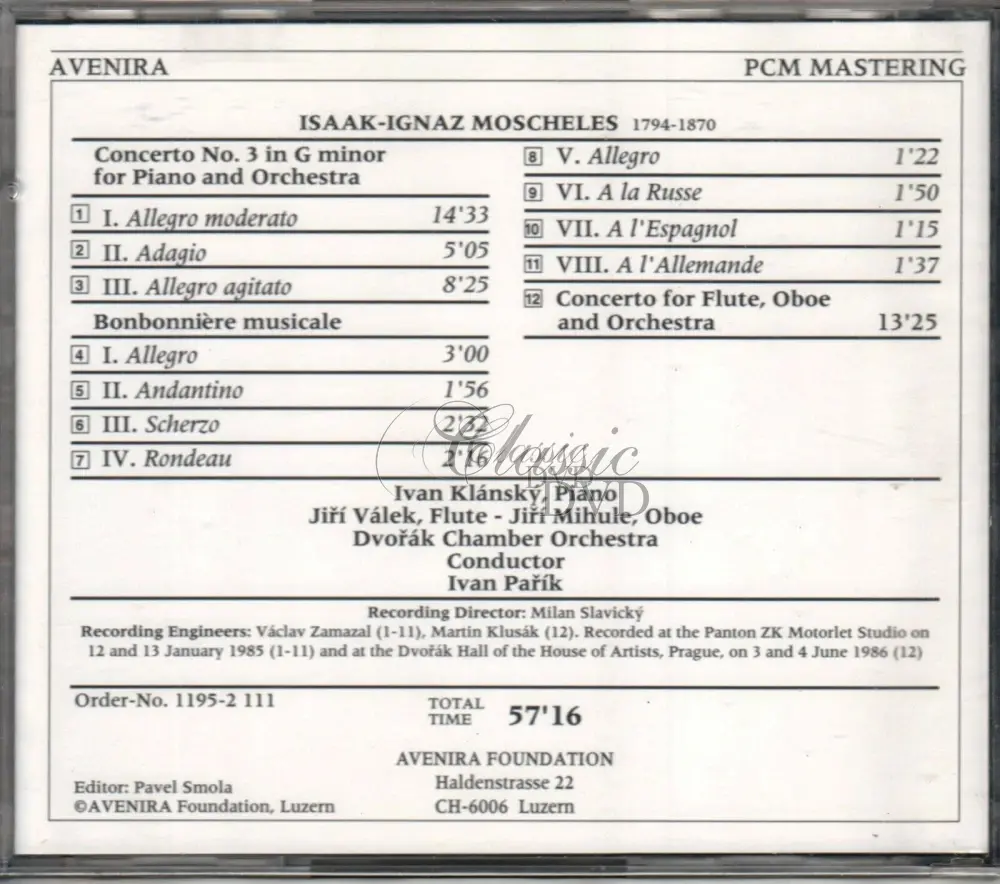 ISAAK-IGNAZ MOSCHELES Concerto No. 3 In G Minor For Piano And Orchestra, Bonbonnière musicale, Concerto for Flute, Oboe and Orchestra (CD)