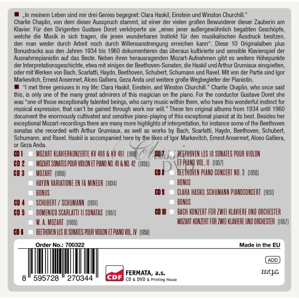 Clara Haskil - Milestones of a Legend - 10 Original Albums (10CD)