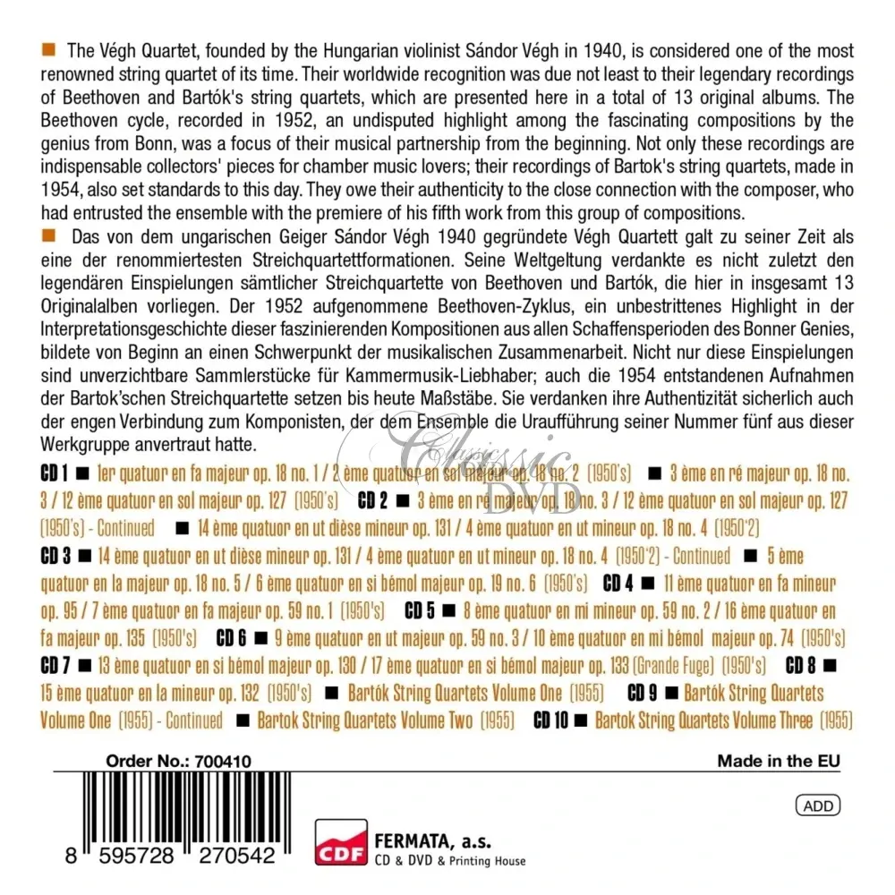 Vegh Quartet - Beethoven & Bartok / The Complete String Quartets (10CD)