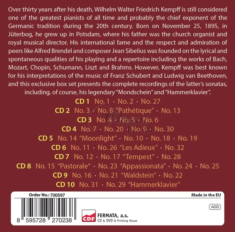 BEETHOVEN - THE COMPLETE 32 PIANO SONATAS - WILHELM KEMPFF (10CD)