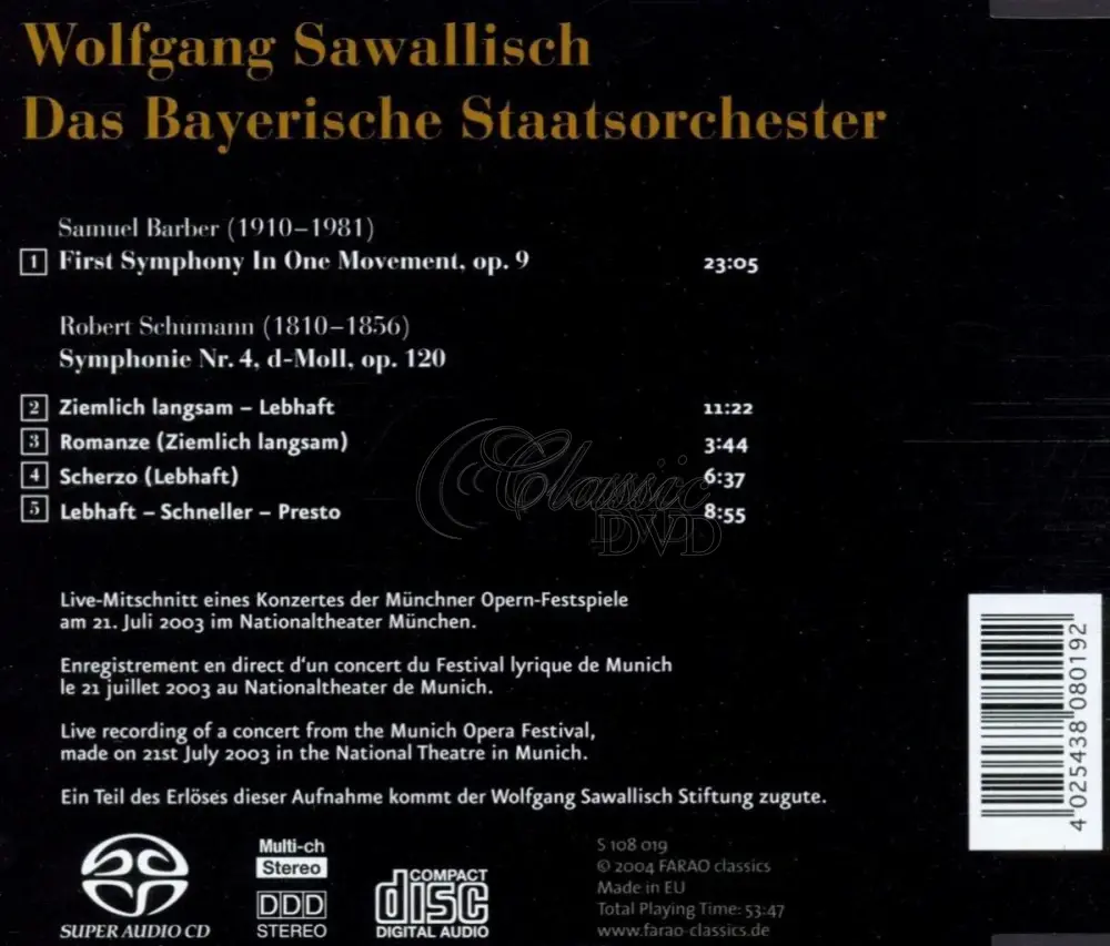 Samuel Barber: First Symphony / Robert Schumann: Symphony Nr. 4 (SACD)