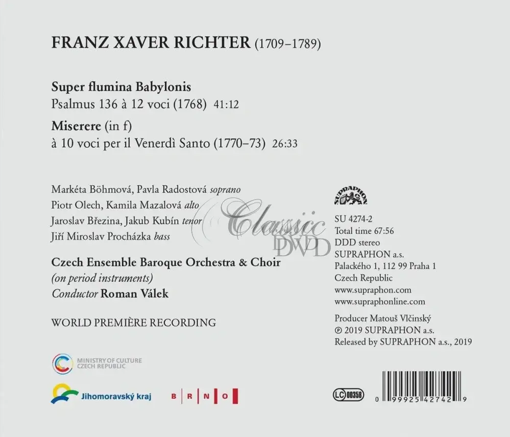 Franz Xaver Richter: Psalmus 136 a 12 voci Super flumina Babylonis (CD)