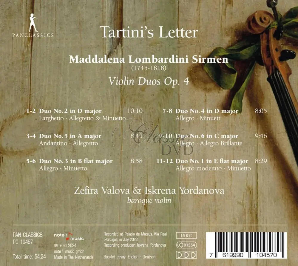 Maddalena Lombardini Sirmen: Tartini´s Letter - Violin Duos op. 4 (CD)
