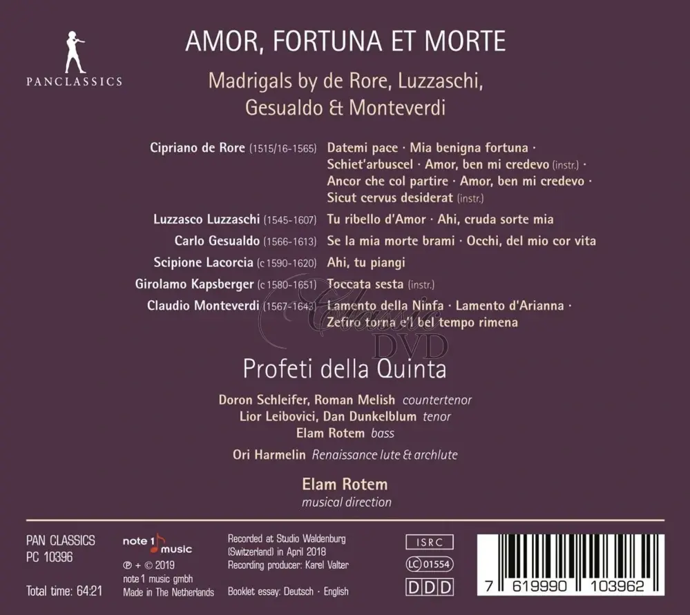 Amor, fortuna et morte: Madrigals by de Rore, Luzzaschi, Gesualdo & Monteverdi (CD)