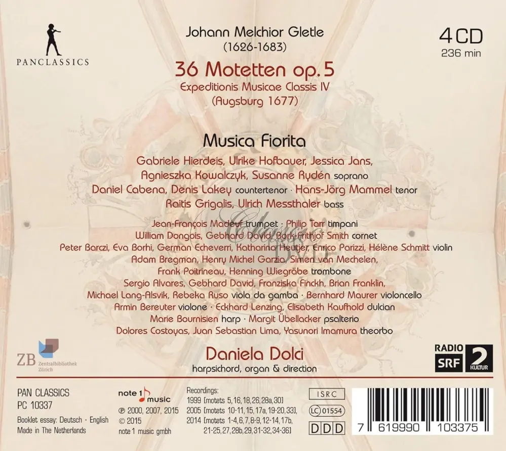 Johann Melchior Gletle: 36 Motetten op.5 - Expeditionis Musicae Classis IV Augsburg 1677 (4CD)